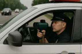 A police officer with a radar gun