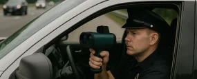 A police officer with a radar gun